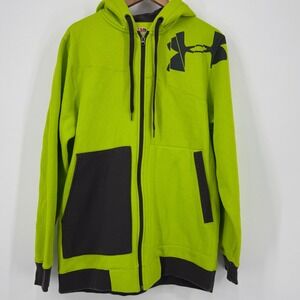 Under Armour Men Green Gray Zip Up Hoodie Sweatshirt Size Large